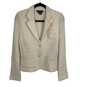 Etcetera 100% Wool Button Front Blazer Cardigan Sweater Cream Small